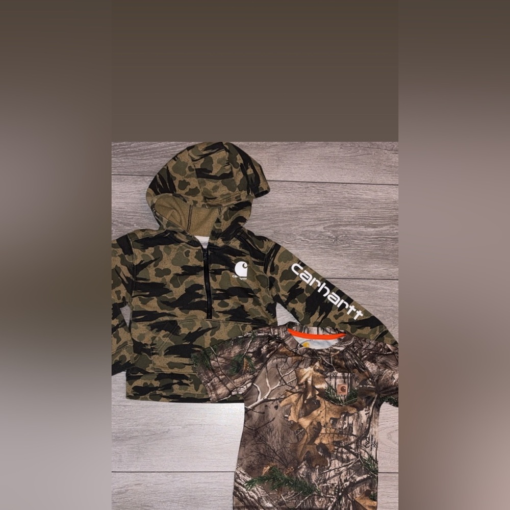 Carhartt Boys Size 3T Lot Of Clothes- Hoodie & Shirt Camo Hunting EUC